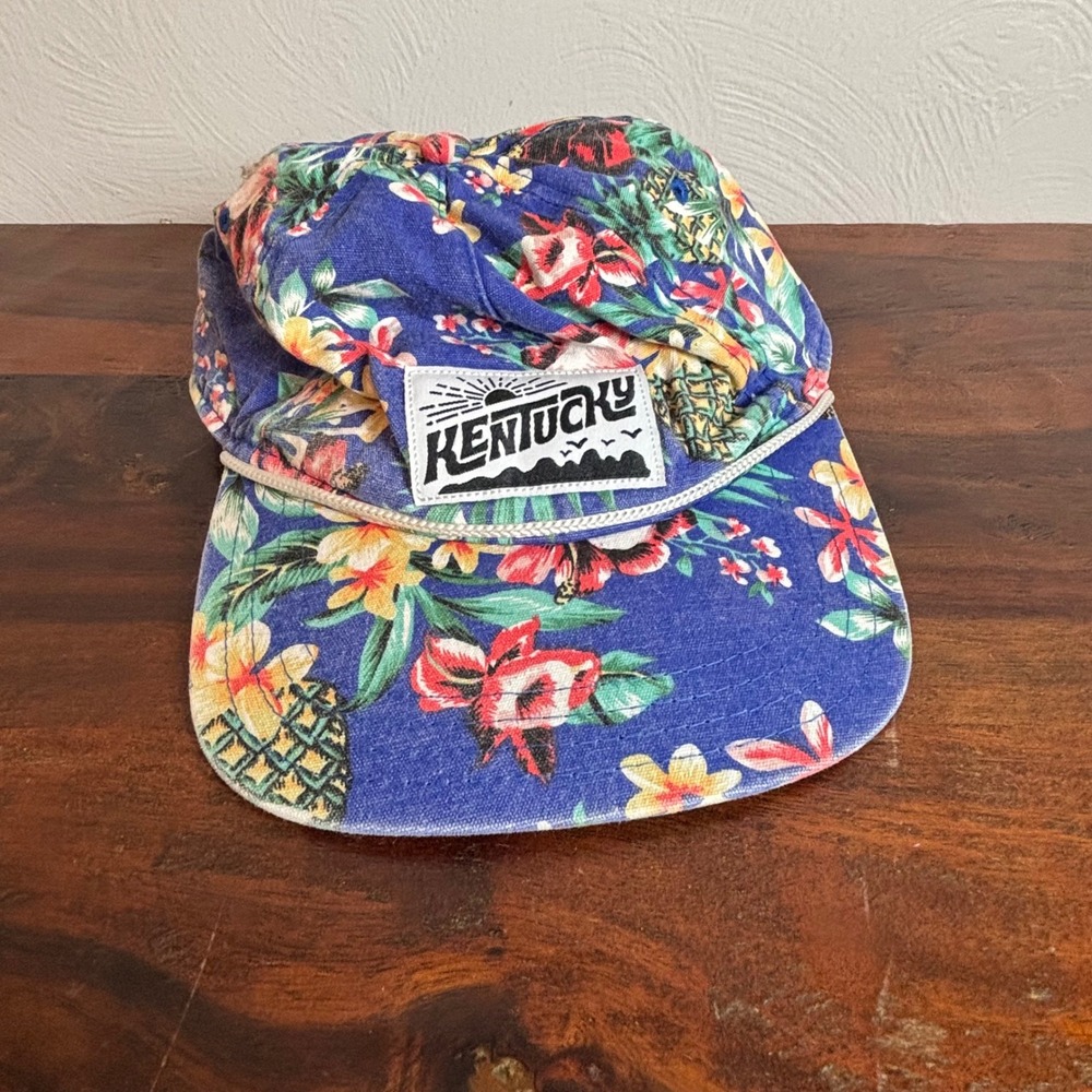 KY for KY Kentucky Tropical Floral Snapback Hat Blue Pineapple Hibiscus Rope Cap